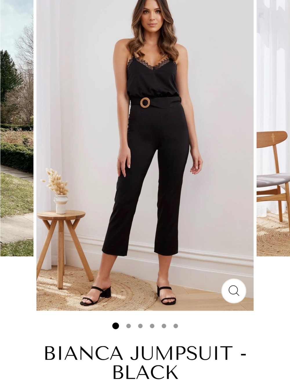 Bianca Black Lace-Trim Jumpsuit with Belt